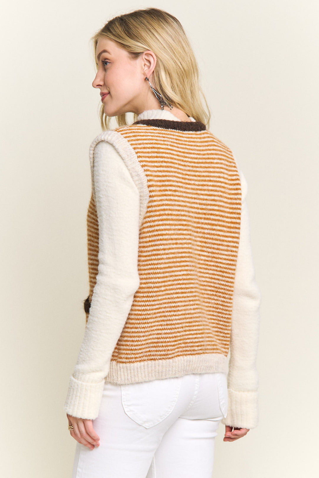 Textured Button Down Front Sweater Vest