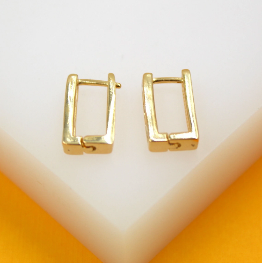 18K Gold Filled Rectangle CZ Hoops Earrings