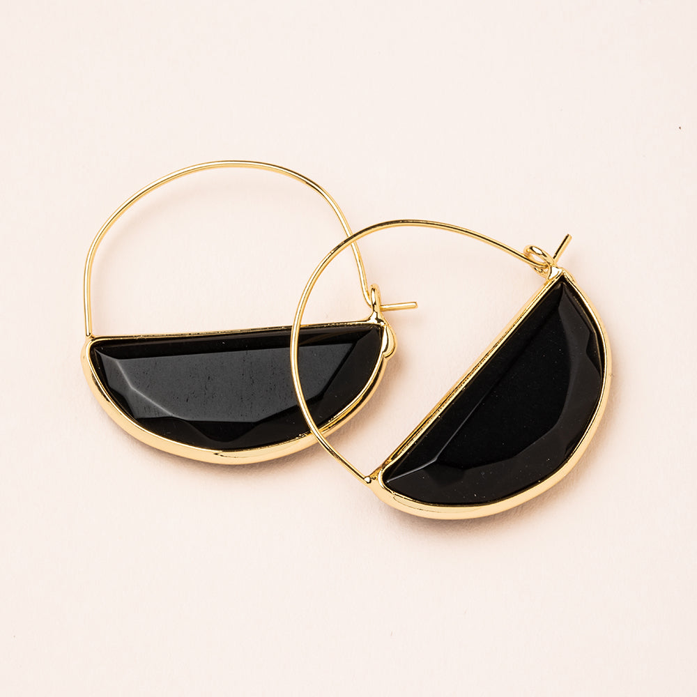 Scout Stone Prism Hoop earrings in black spinel with gold wire hoops