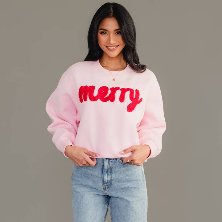 Lt. Pink &amp; Red Merry Sweatshirt