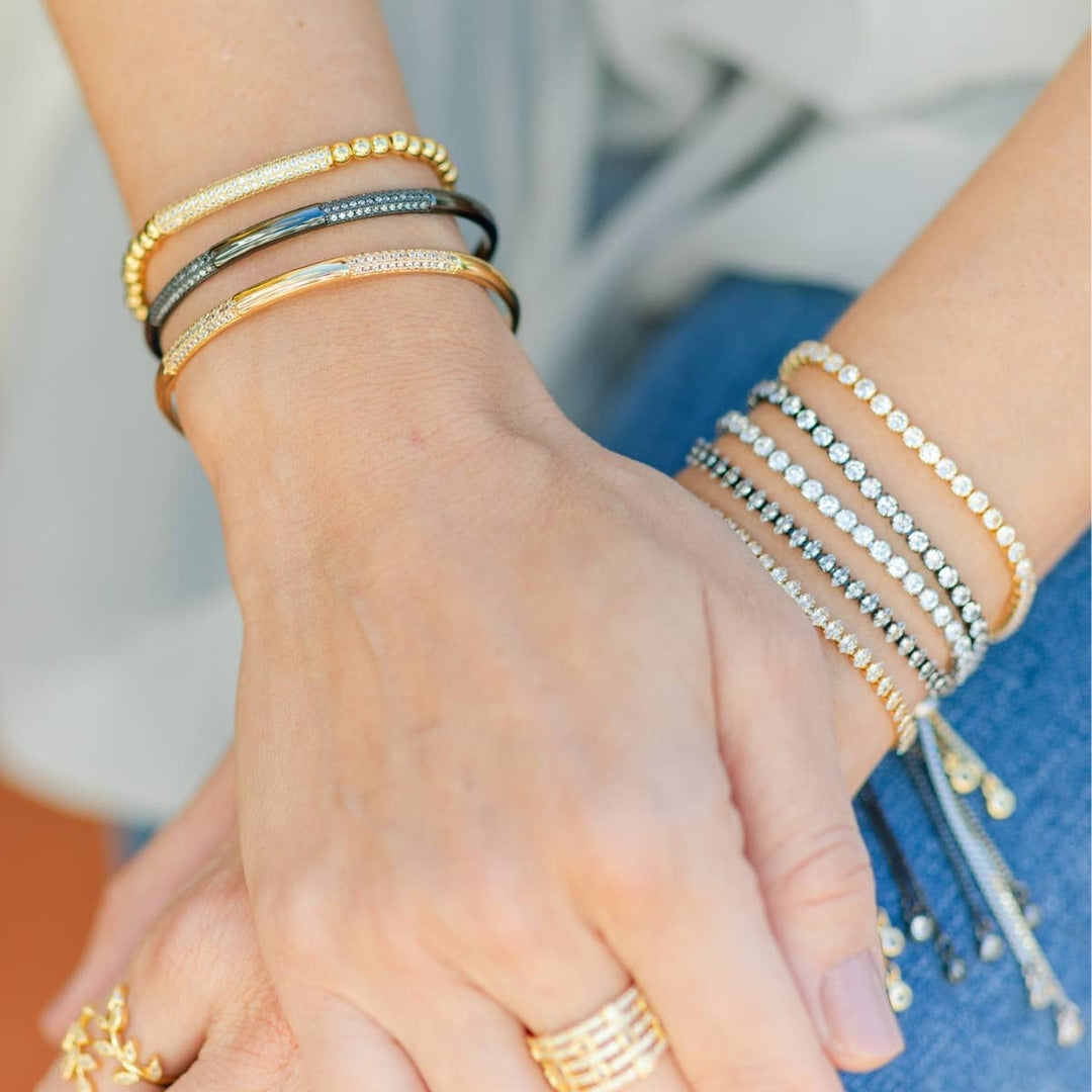 Gunmetal Simple Cuff With Cz Accents