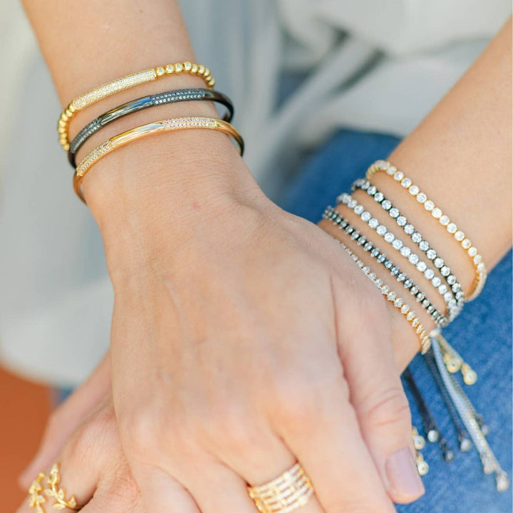 Gunmetal Simple Cuff With Cz Accents