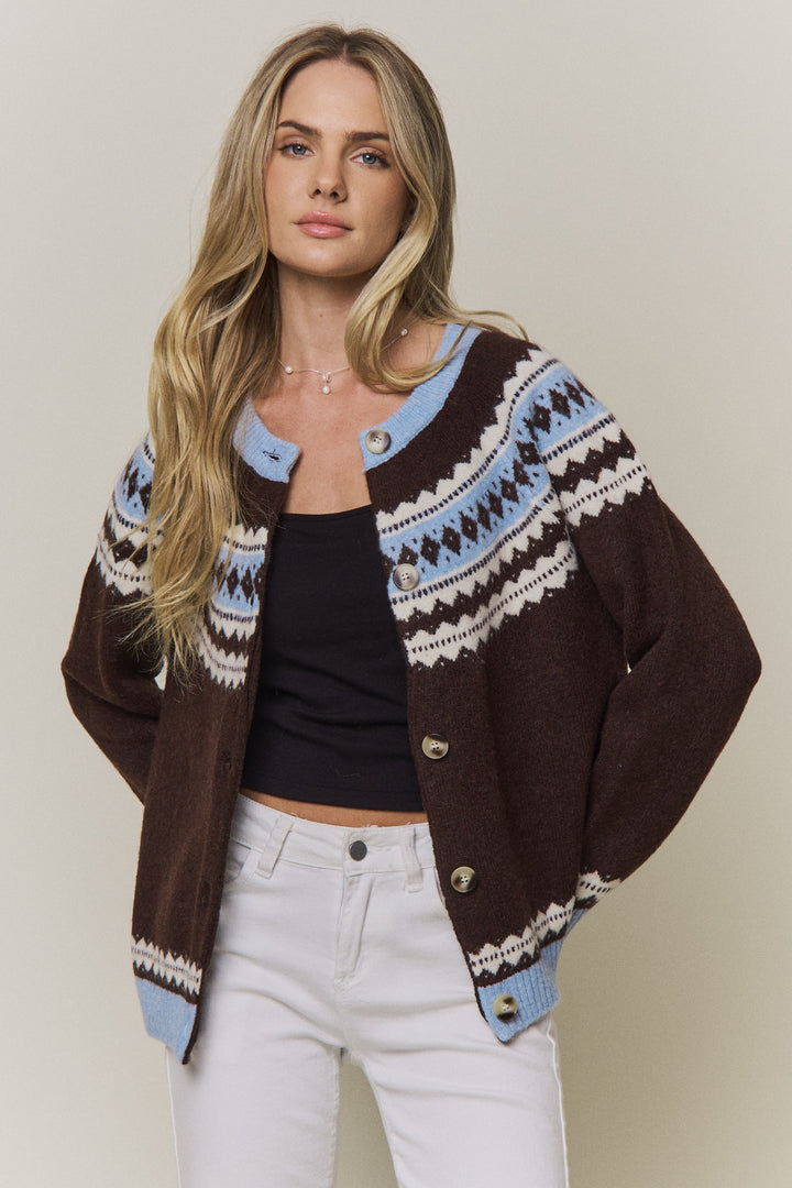 Fair Isle Yoke Knit Cardigan
