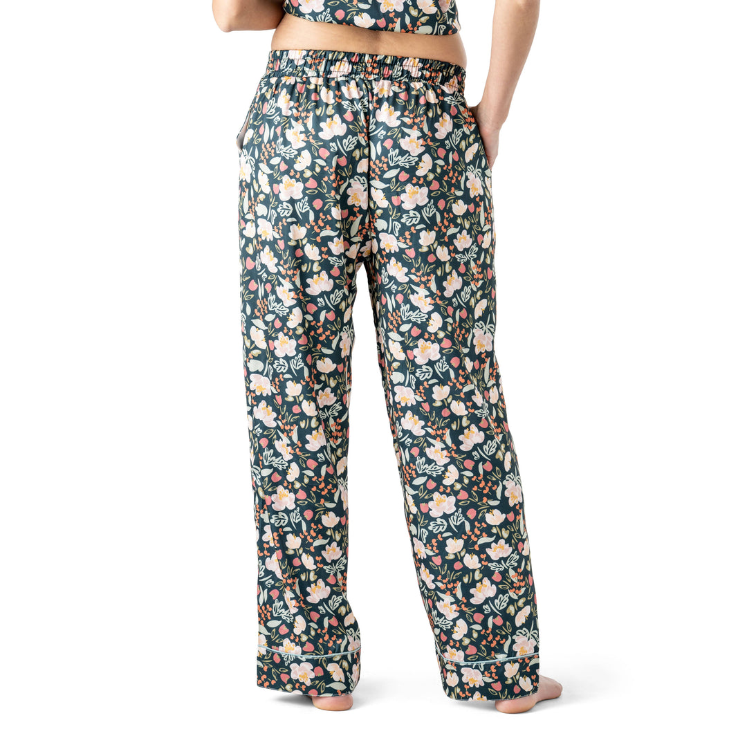 Hello Mello satin pajama pants in Petal to the Metal floral print