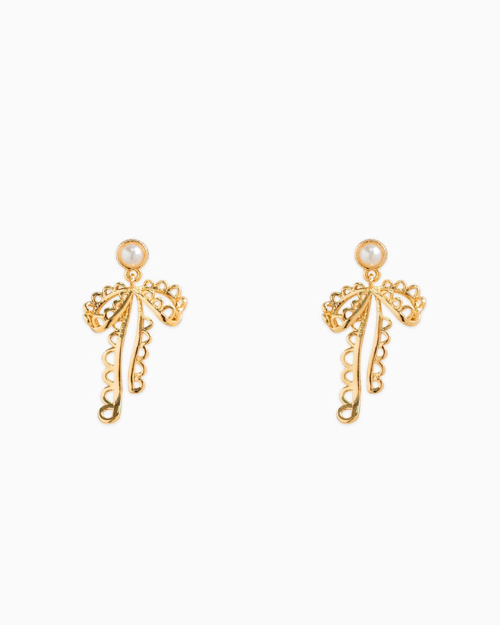 Pearl Drop Lace Bow Earrings