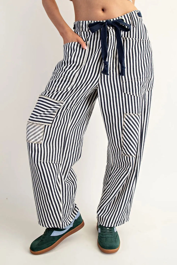 Patchwork Striped Barrel Jeans