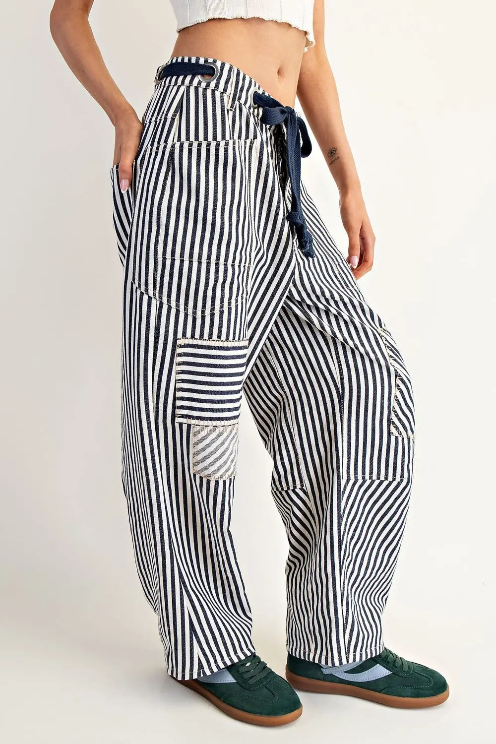 Patchwork Striped Barrel Jeans