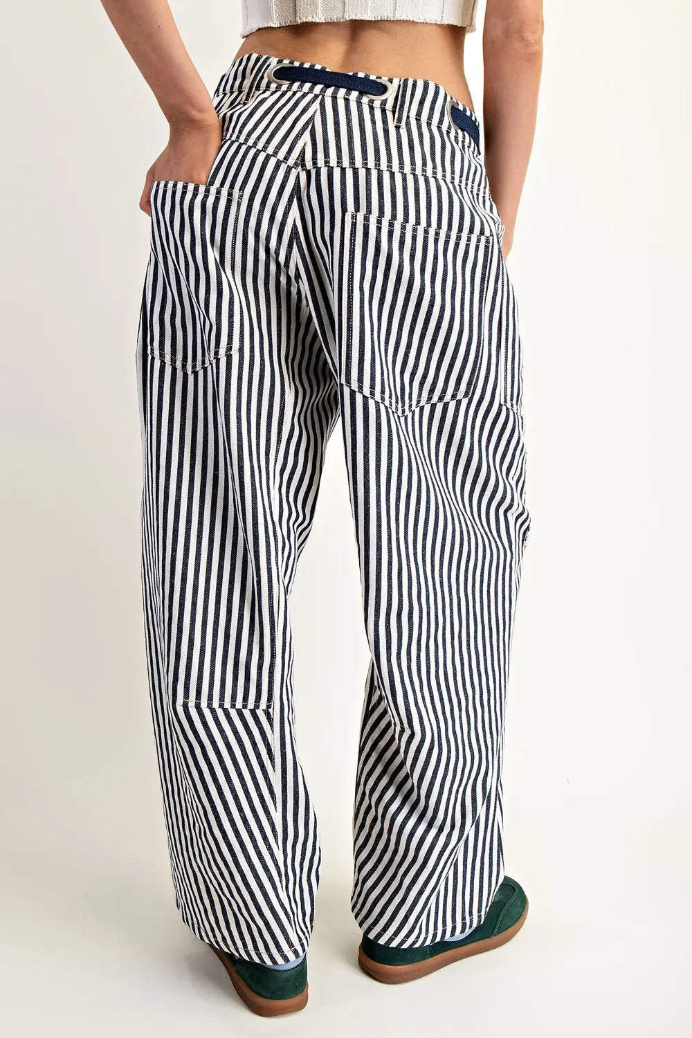 Patchwork Striped Barrel Jeans