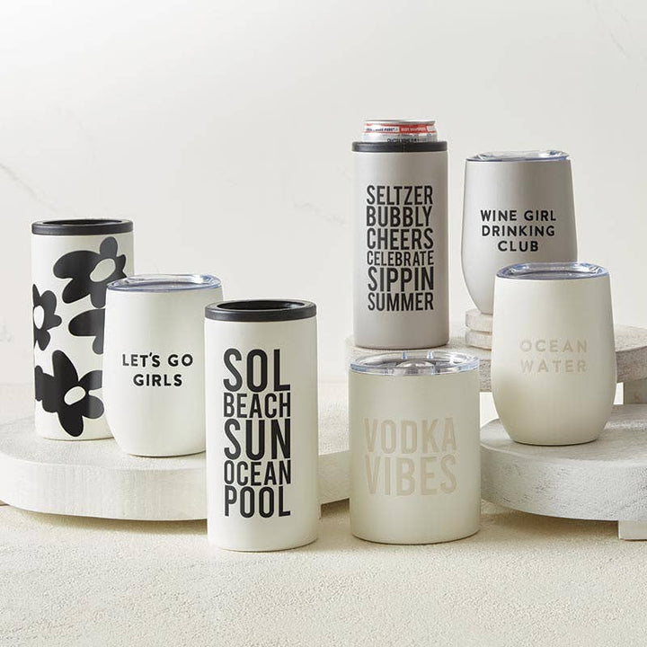 Black Floral Can Cooler