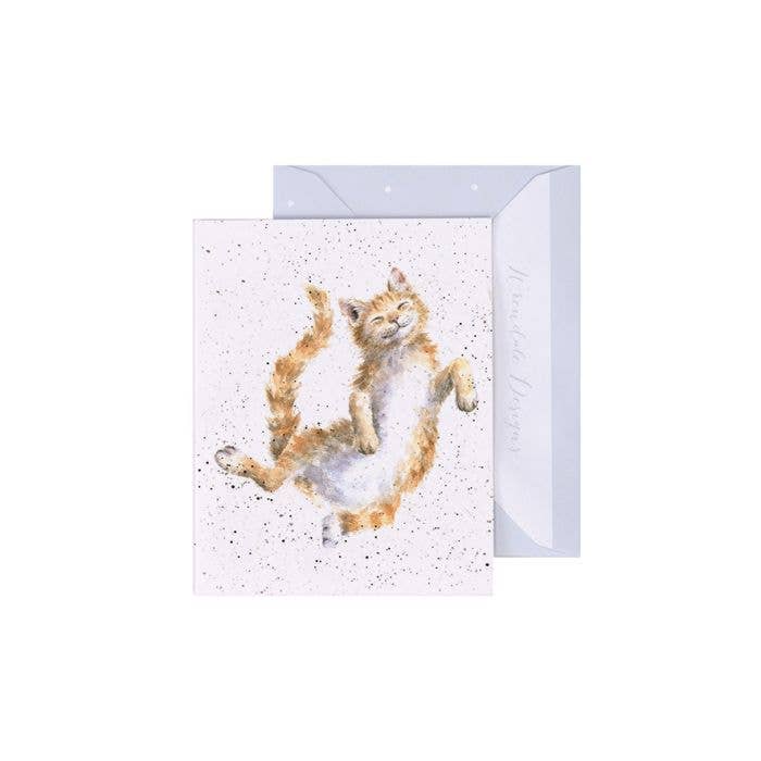 Wrendale Catnap Mini Card featuring watercolor orange tabby cat with white chest on speckled background