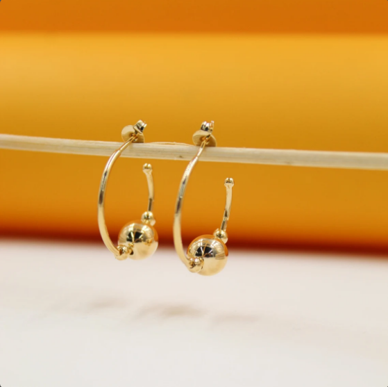 18K Gold Filled Round Beaded Hoop Earrings