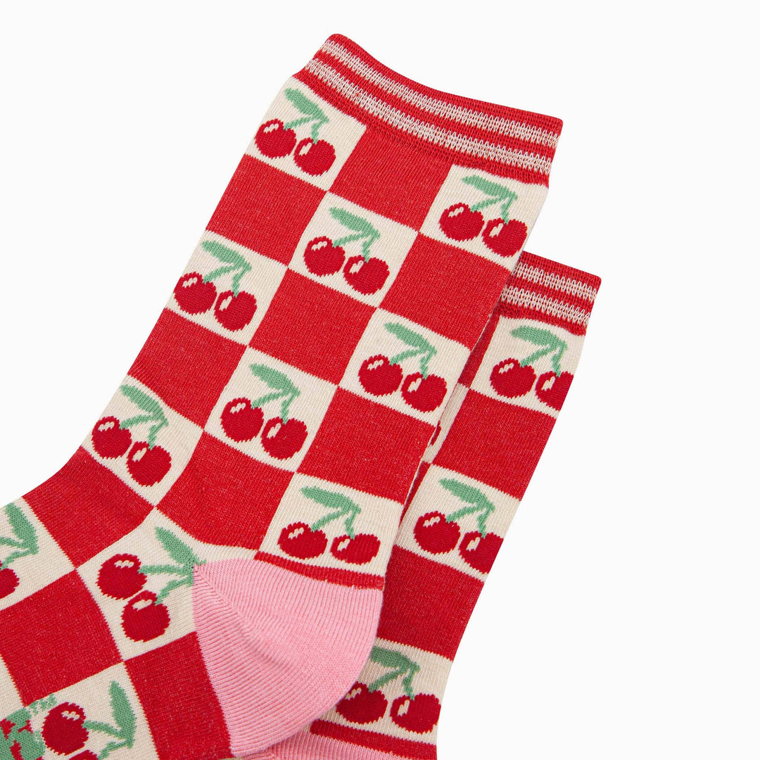 Cherry Checkerboard Bamboo Socks in Red/Cream