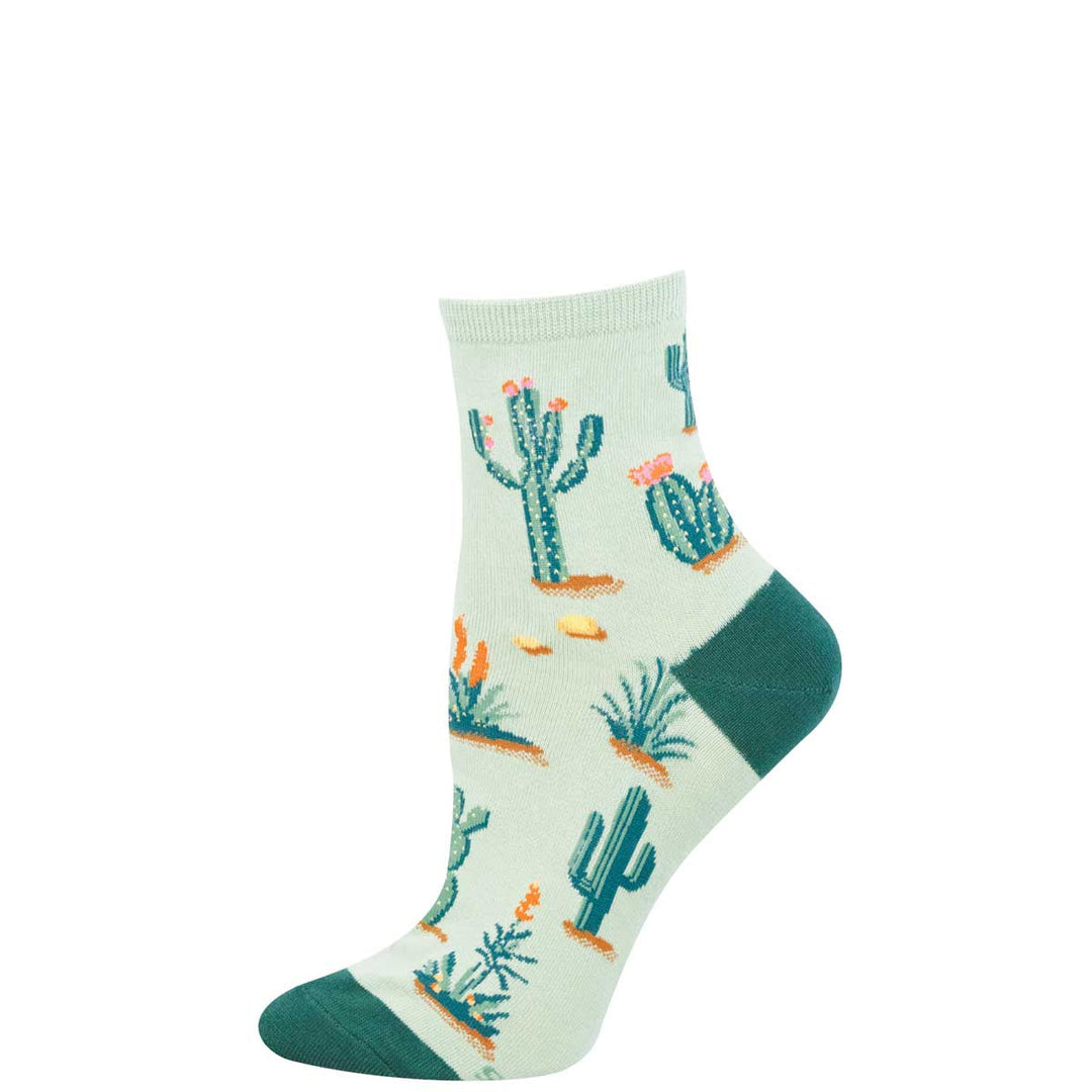 Socksmith Deserted By My Cactus ankle socks in mint green with cactus desert pattern