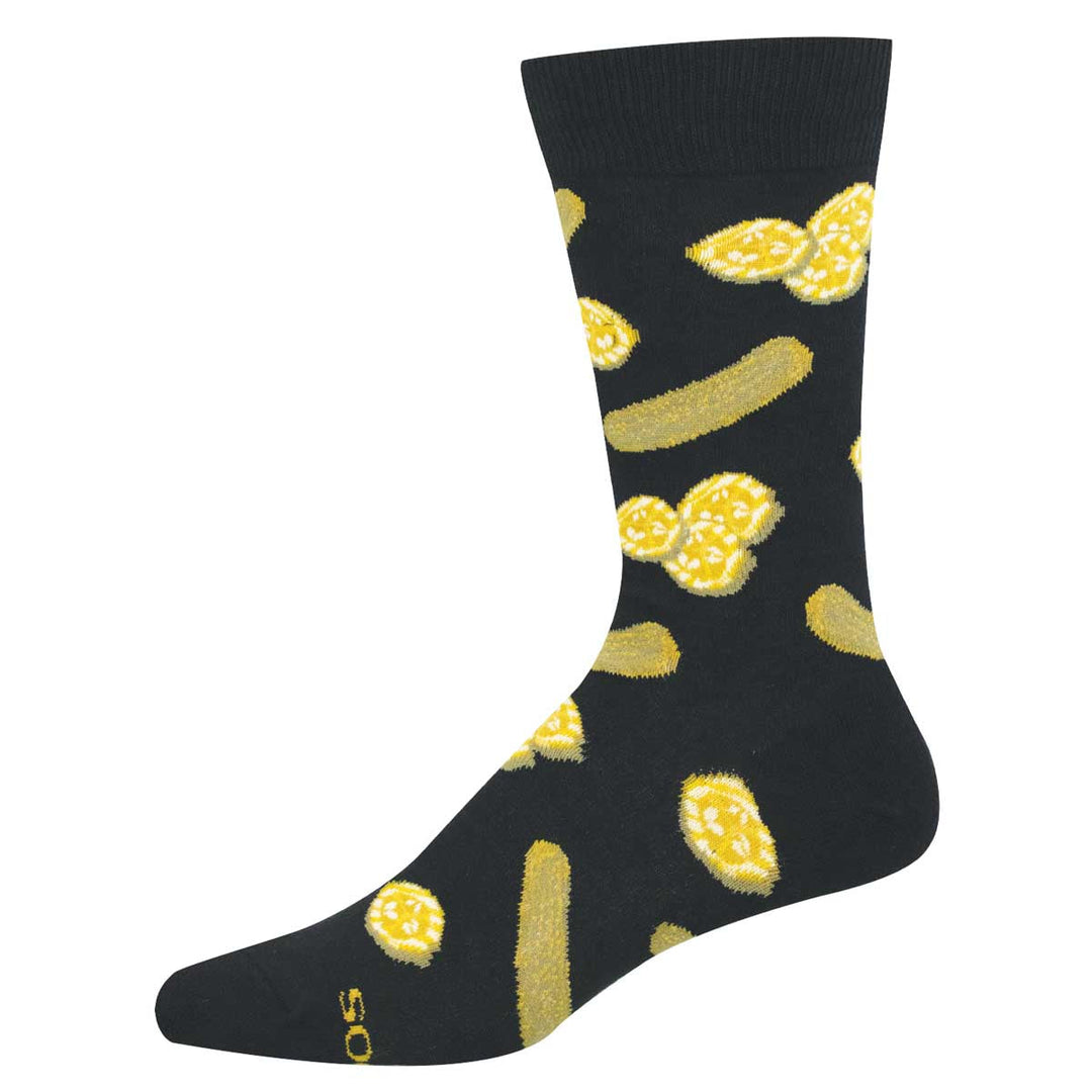 Socksmith Pickle People crew socks in black with pickle and lemon slice pattern