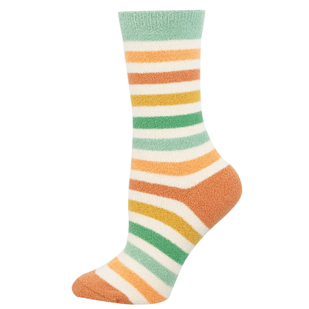 Socksmith Snuggly Stripe crew sock in mint pastel with multicolor horizontal stripes