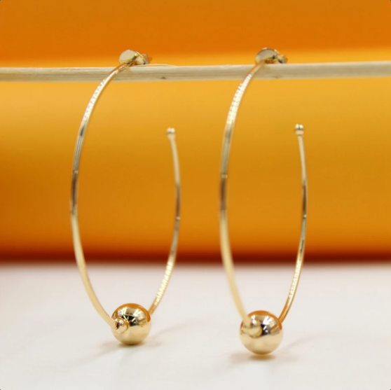 18K Gold Filled Round Beaded Hoop Earrings