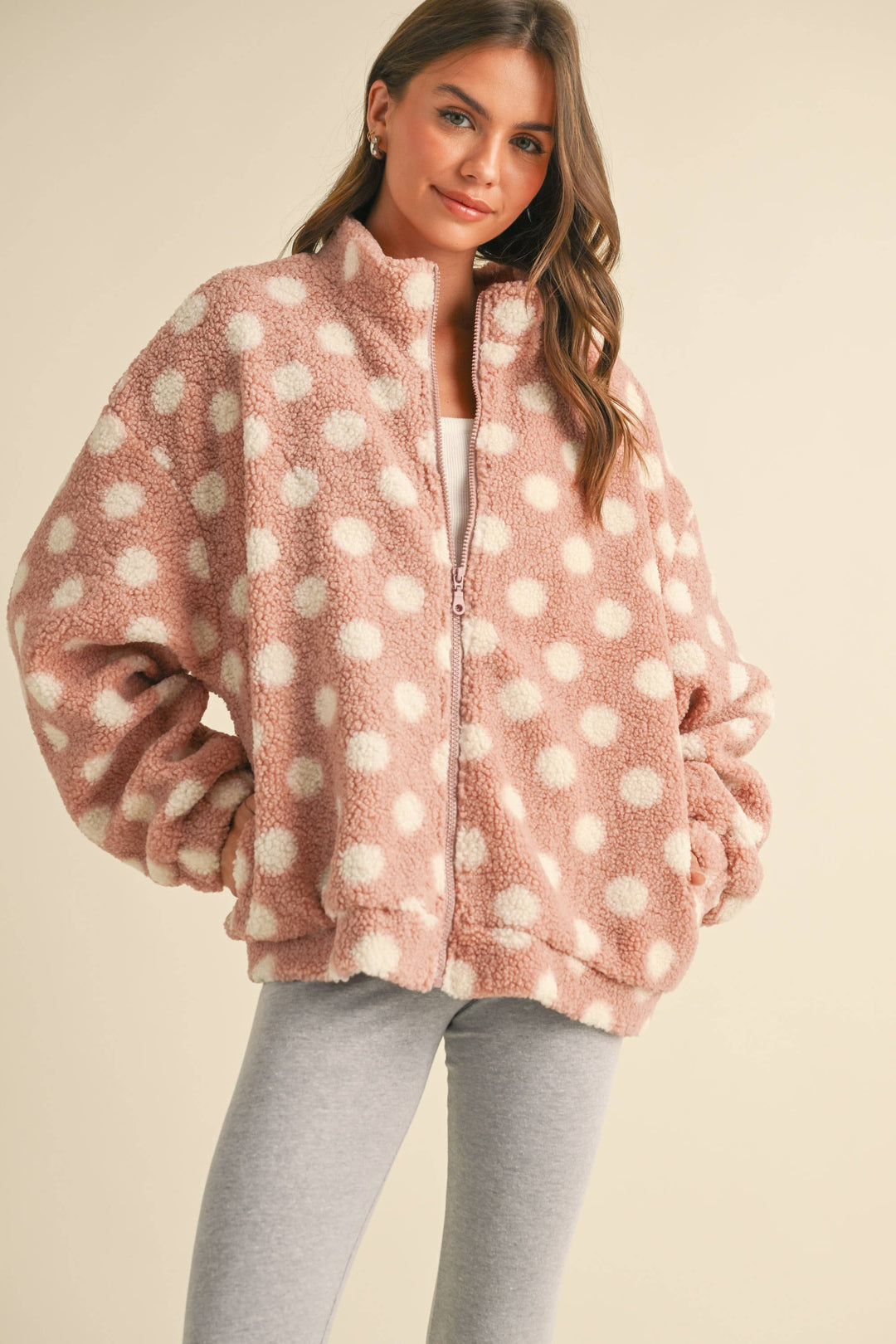 Polka Dot Teddy Bear Zipper Jacket