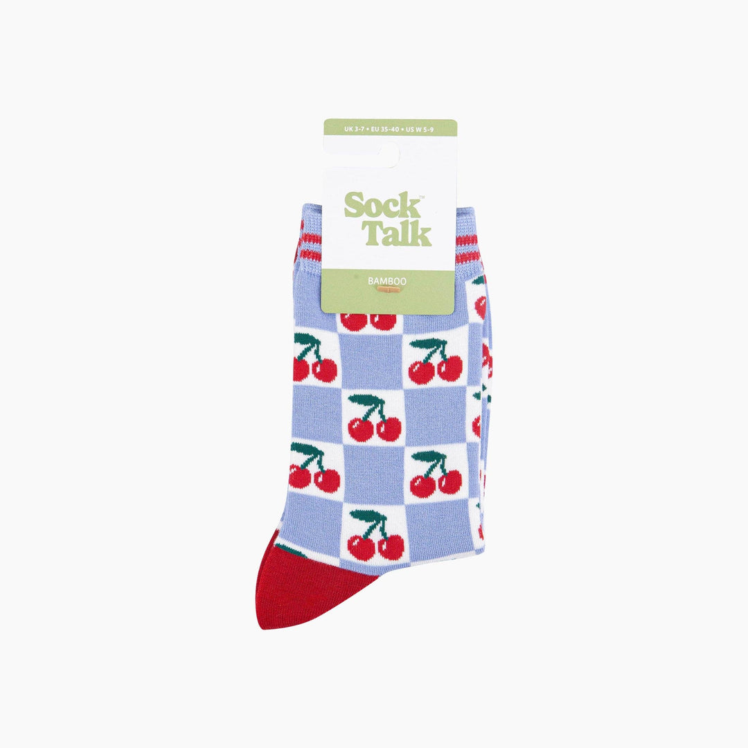 Cherry Checkerboard Bamboo Socks in Blue