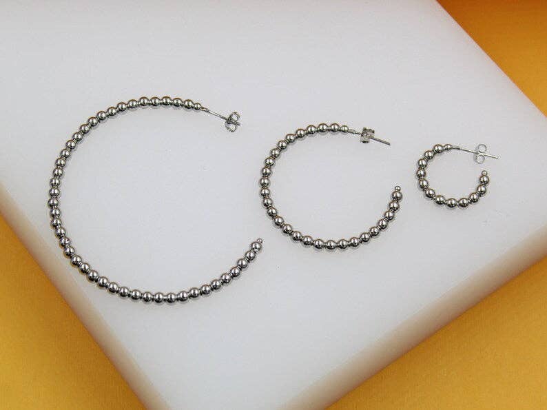 4mm Bead Link Open Hoop Earrings