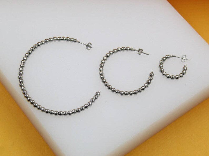 4mm Bead Link Open Hoop Earrings