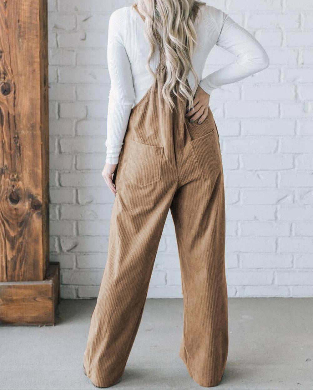 Solid Pocketed Corduroy Overalls