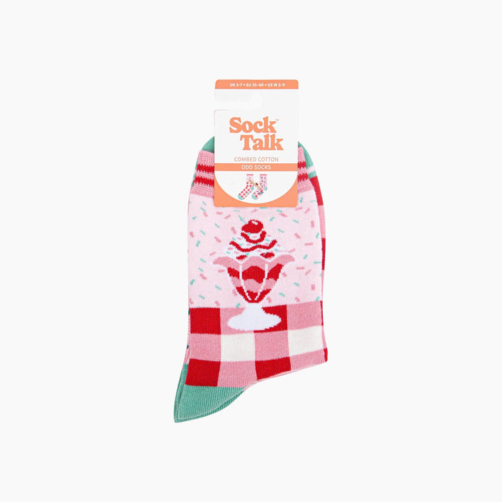 Cherry Ice Cream Sundae Combed Cotton Odd Socks in Pink