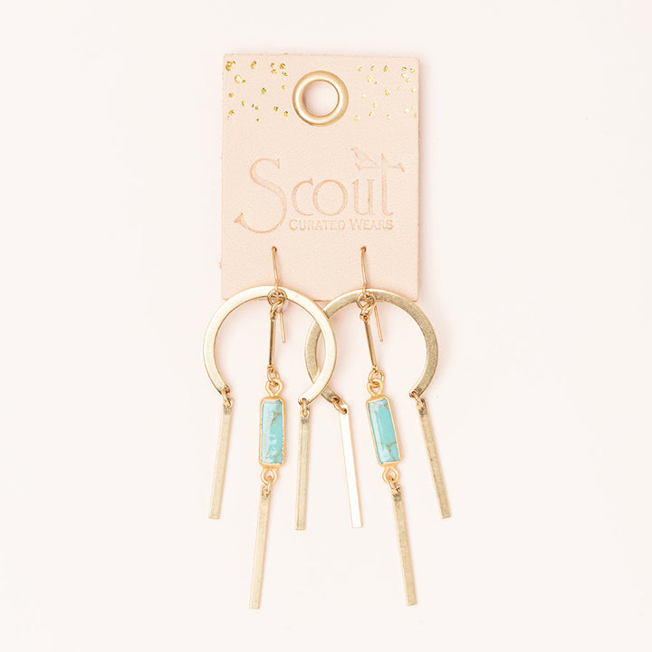 Scout Dream Stone drop earrings with gold circles and turquoise stone bars