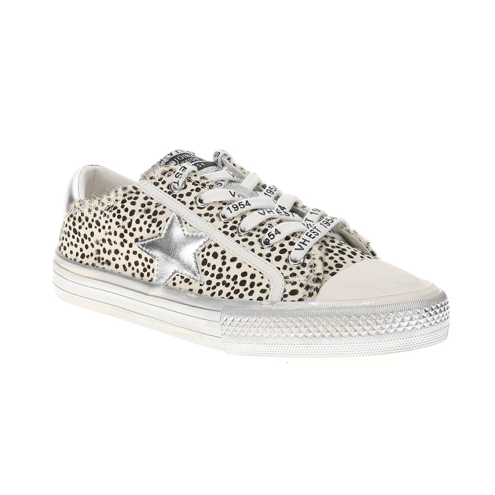 Vintage Havana Alive Low Top sneaker in off white with black spotted print and silver star
