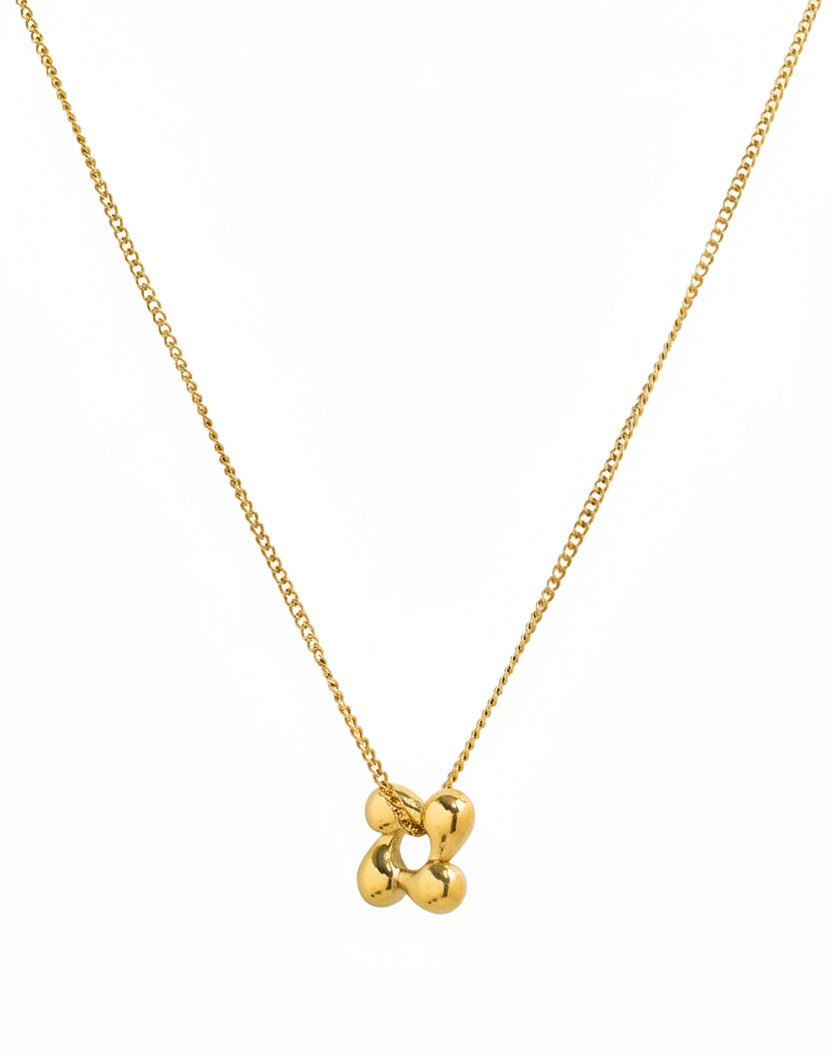 Sessori gold stainless puffy petal flower pendant necklace on delicate curb chain