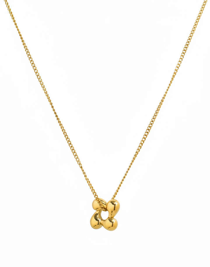 Sessori gold stainless puffy petal flower pendant necklace on delicate curb chain
