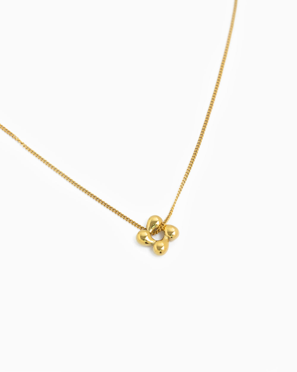 Sessori gold stainless steel puffy petal flower pendant necklace on delicate curb chain