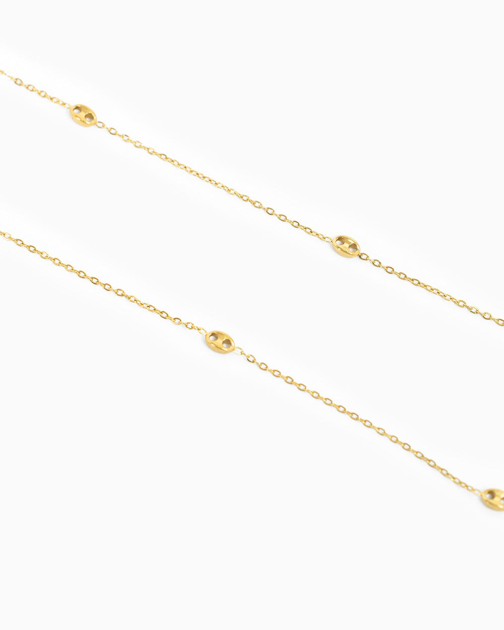 Gold stainless steel mariner oval station chain necklace with evenly spaced oval links