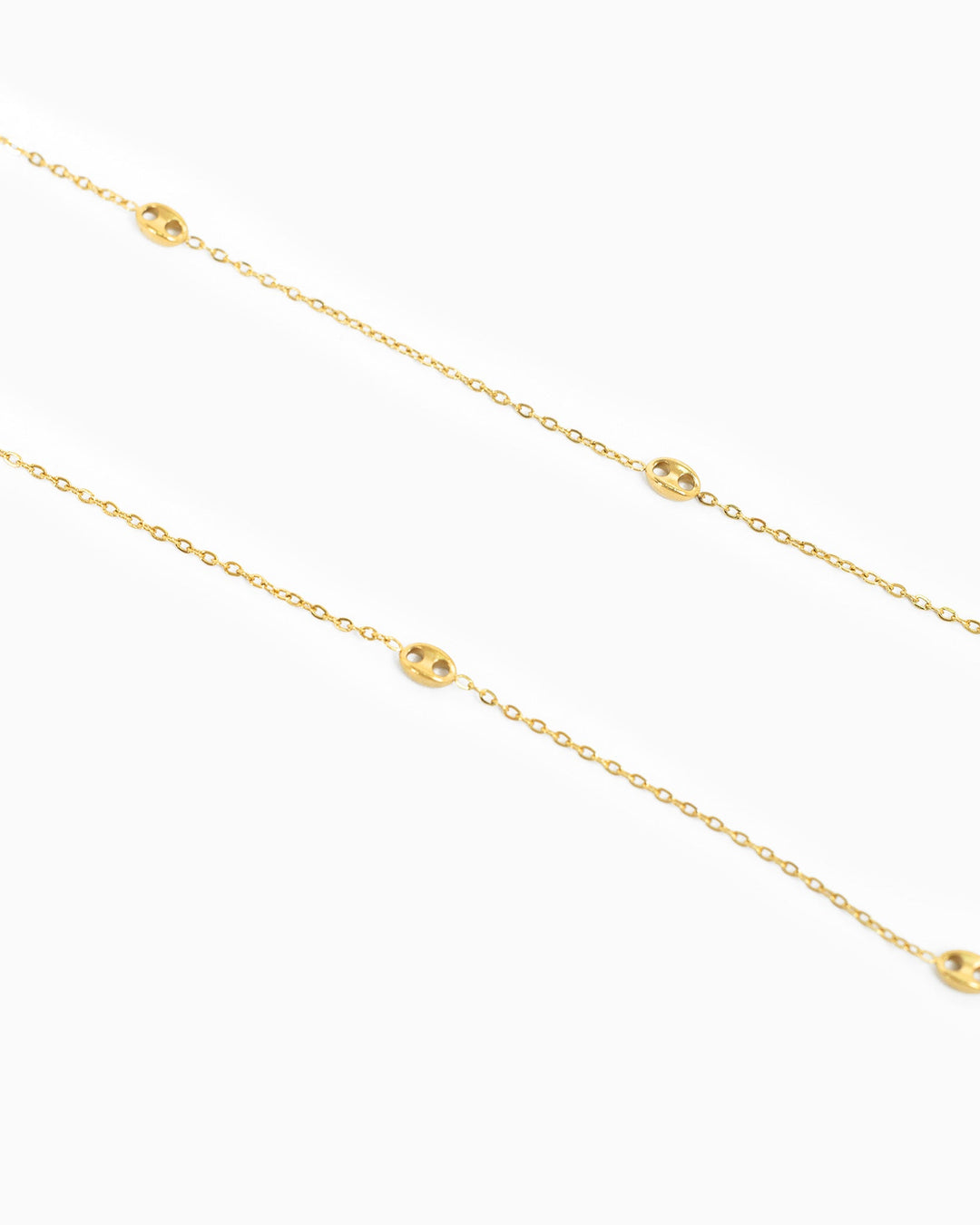 Gold stainless steel mariner oval station chain necklace with evenly spaced oval links
