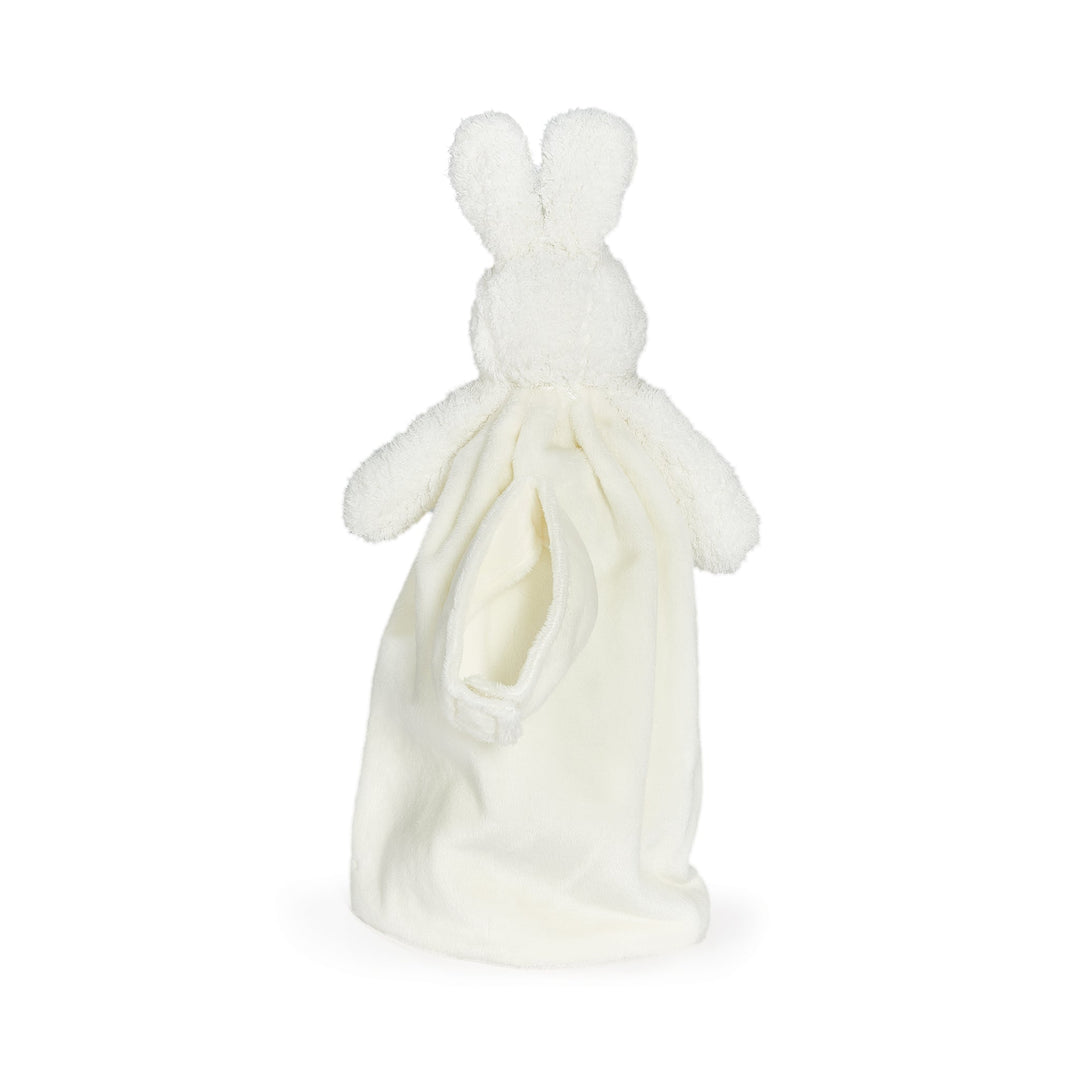 Back view of cream white Bun Bun Bunny Bye Bye Buddy stuffed animal security blanket toy