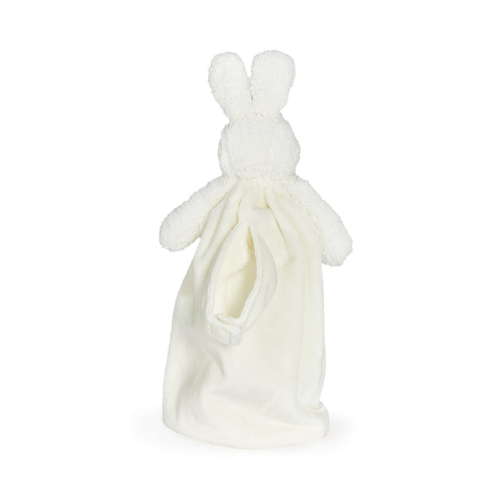Back view of cream white Bun Bun Bunny Bye Bye Buddy stuffed animal security blanket toy