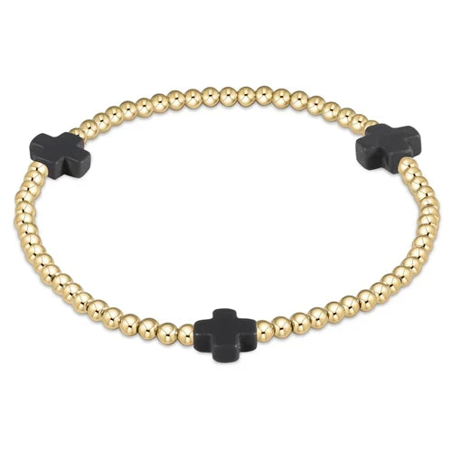Extends! Signature Cross Gold Bead Bracelet - Charcoal
