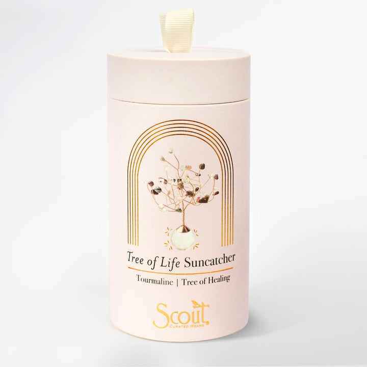 Scout Tree of Life Suncatcher in healing pink with tourmaline tree design