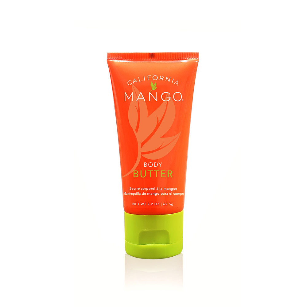 California Mango Body Butter 2.2oz in an orange tube with lime green cap