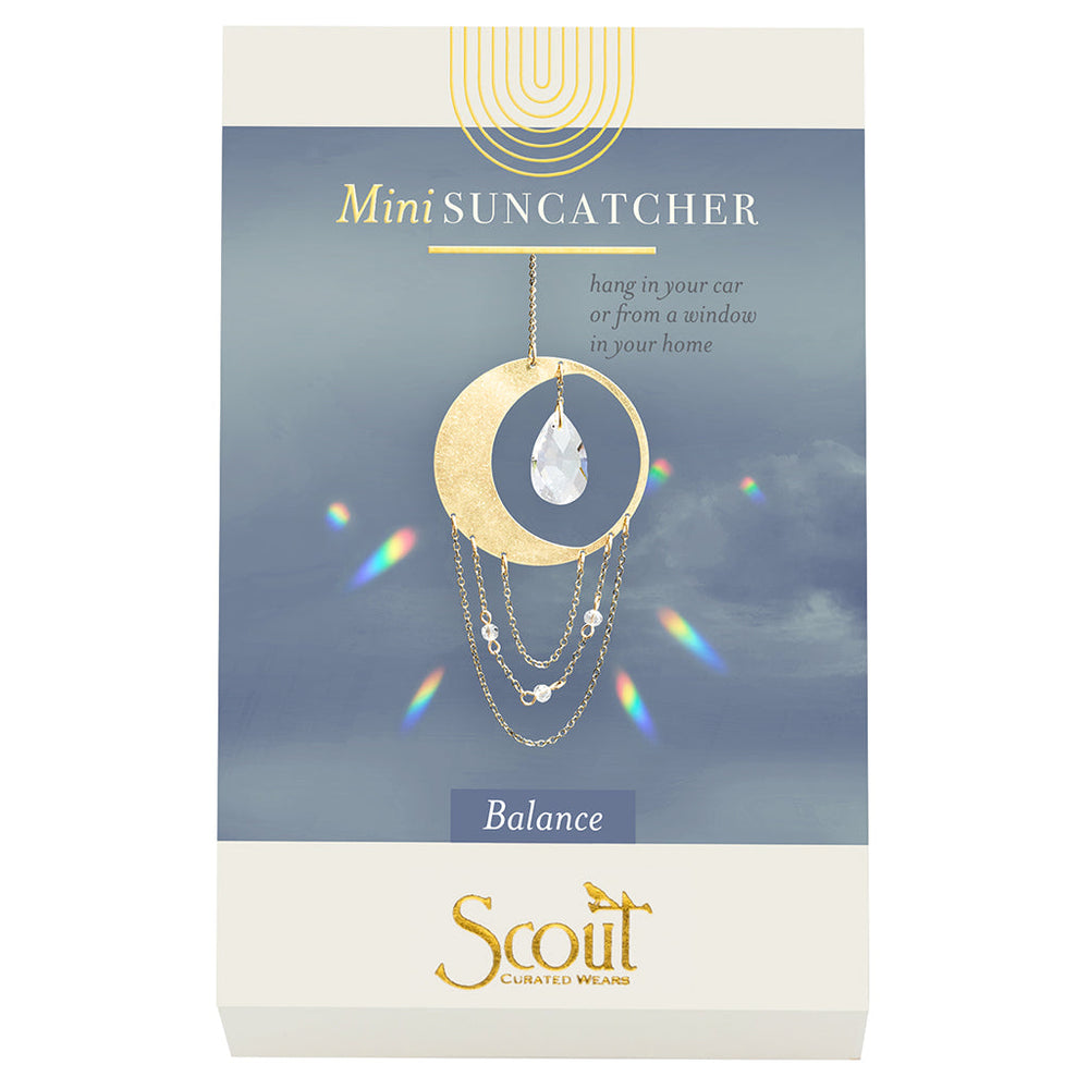 Scout Mini Suncatcher in gold crescent moon design with crystal drop and hanging chains