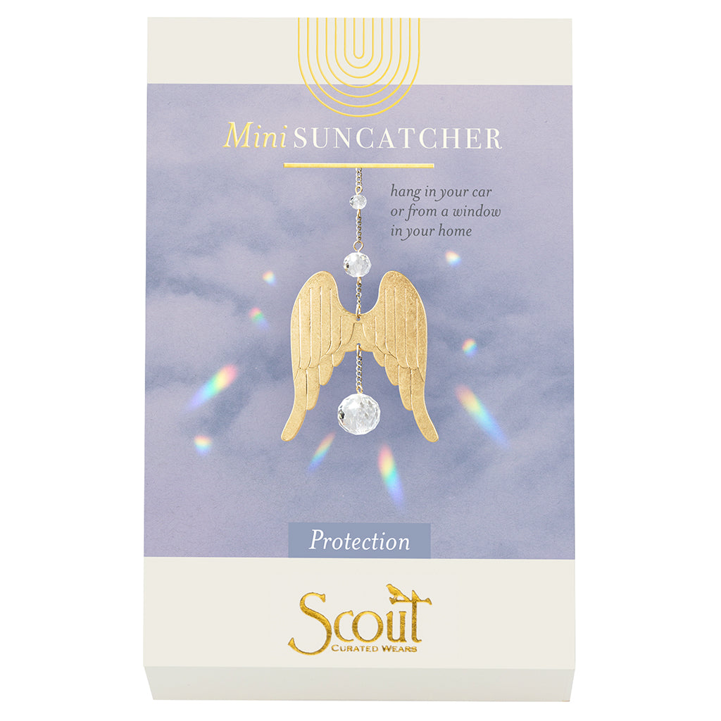 Scout Mini Suncatcher with golden angel wings and crystal beads on chain