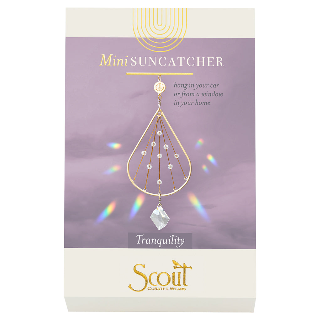 Scout Mini Suncatcher in Tranquility with gold teardrop frame and crystal beads