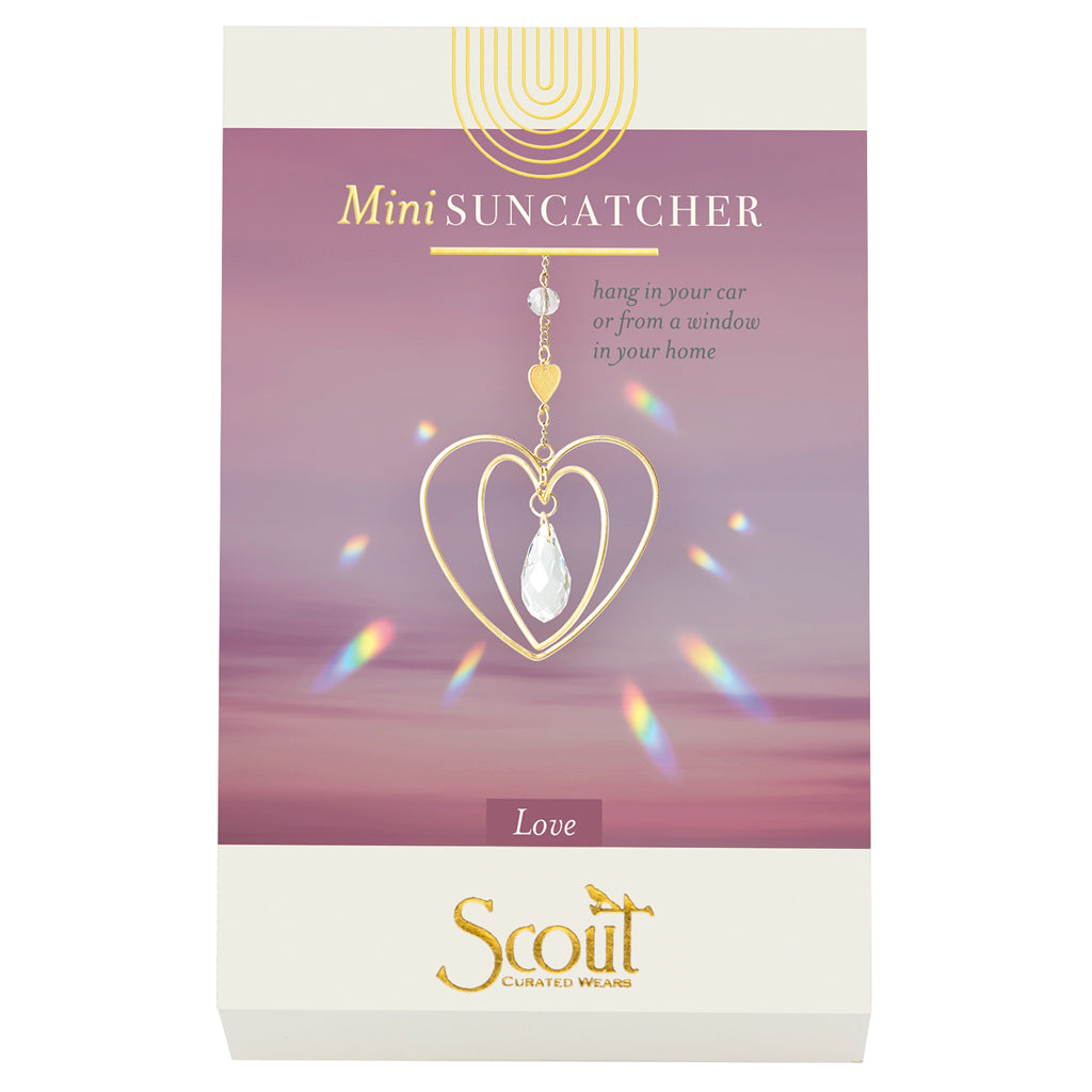 Scout Mini Suncatcher with gold heart frame and crystal drop in Love colorway