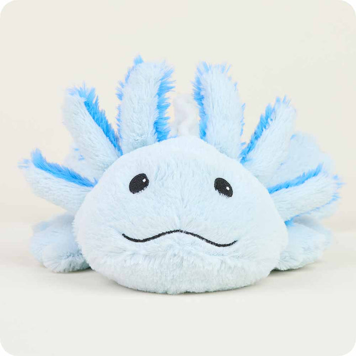 Warmies light blue axolotl plush toy with external gills and cute face