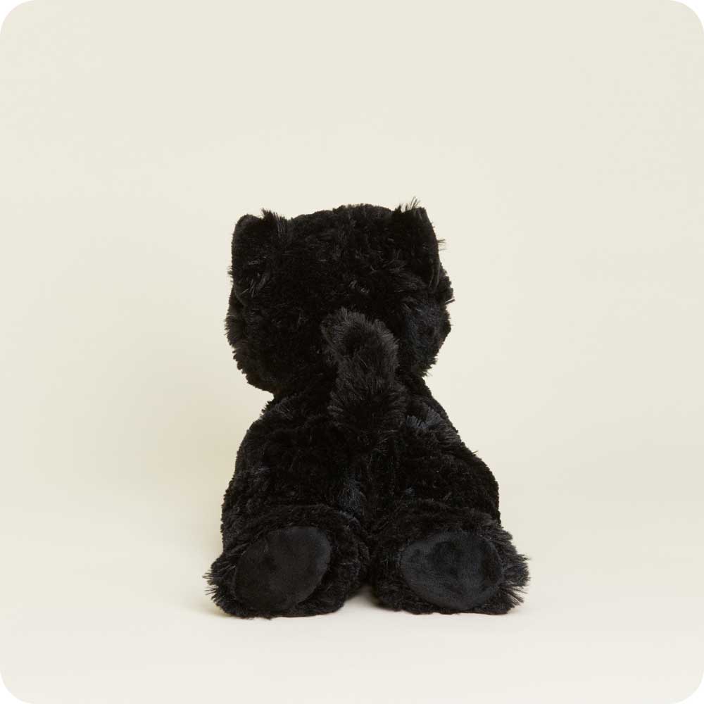 Black cat Warmies stuffed animal plush toy sitting against white background