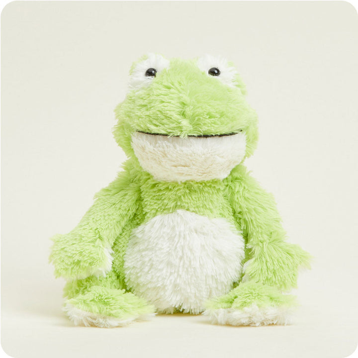 Warmies green and white frog plush toy with soft fuzzy texture