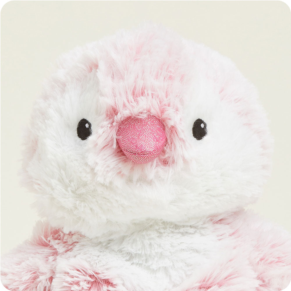 Warmies pink and white penguin plush stuffed animal with sparkly pink beak