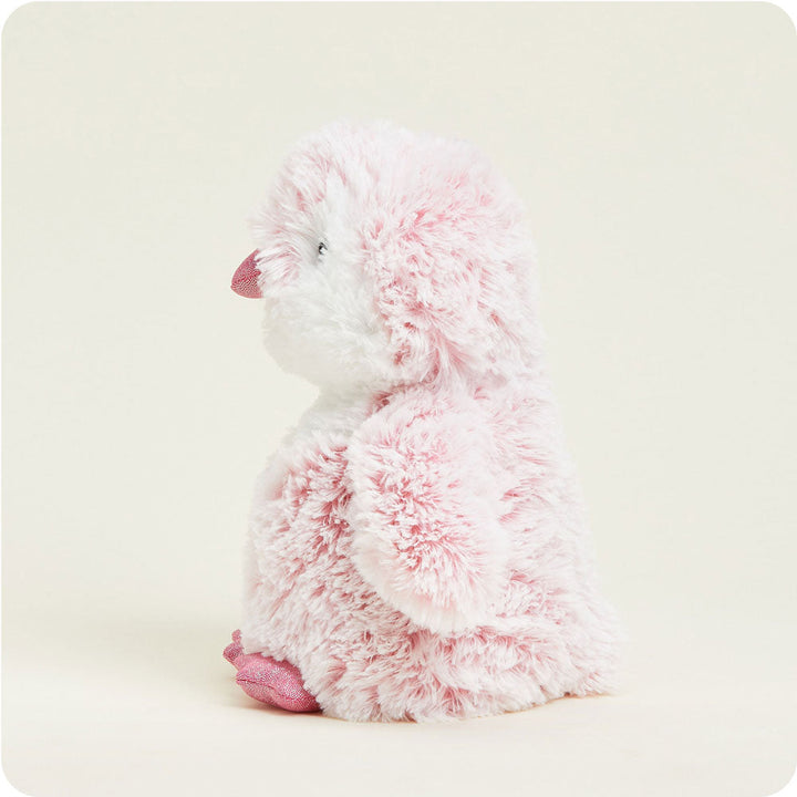 Warmies pink and white fluffy penguin plush toy with sparkly beak and feet