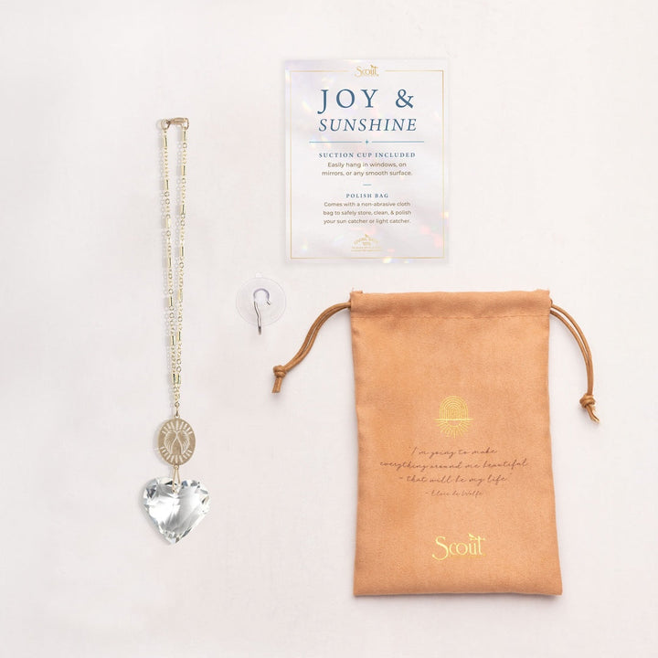 Scout Joy &amp; Sunshine crystal suncatcher with gold chain and suction cup hook