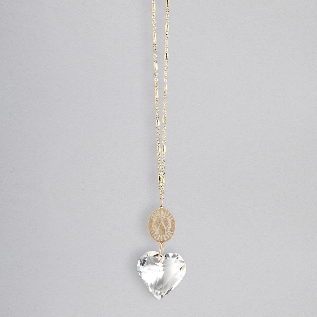 Scout Pocket Suncatcher necklace with gold chain and clear crystal heart pendant