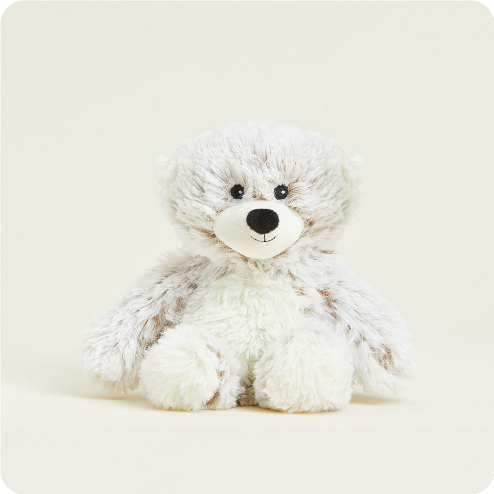 Warmies Junior plush teddy bear in cream and light brown marshmallow colored fur